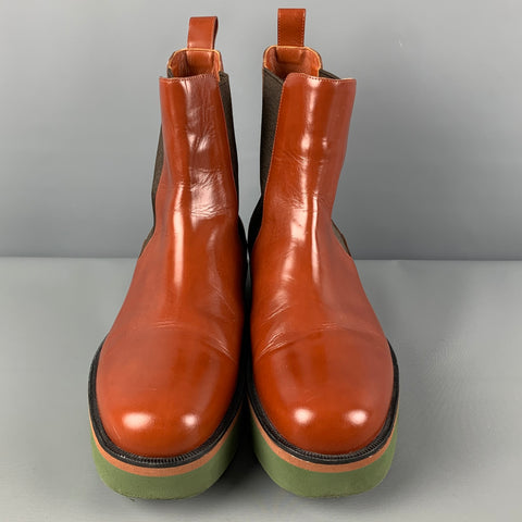 DRIES VAN NOTEN Size 11 Tan Green Leather Pull On Boots