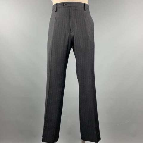 DOLCE & GABBANA Size 44 Regular Charcoal Stripe Wool Notch Lapel Suit