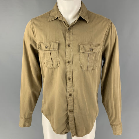 FRAME Size S Olive Cotton Tencel Button Up Long Sleeve Shirt