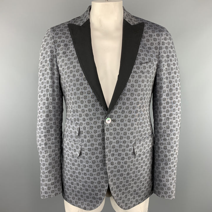 MICHAEL BASTIAN Size 40 Grey Print Linen Peak Lapel Sport Coat