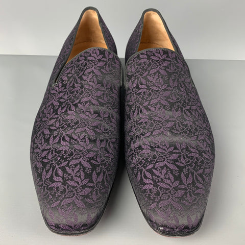 CHRISTIAN LOUBOUTIN Size 13 Black Purple Dandelion Jacquard Fabric Slip On Loafers