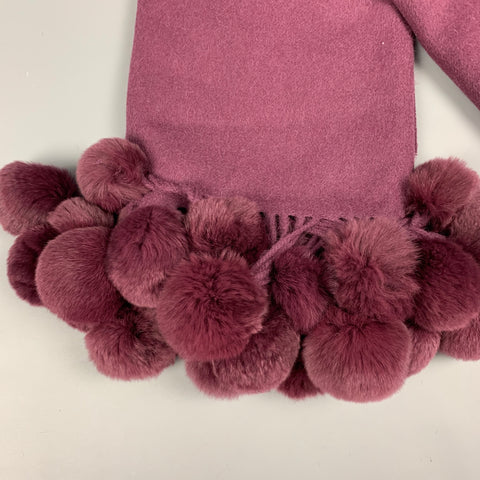 LA FIORENTINA Écharpe à pompons en fourrure de laine bordeaux