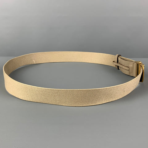 GUCCI Size 36 Beige Gold Anchors Fabric Leather Belt