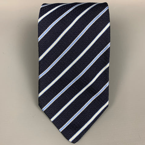 BRIONI Navy & Light Blue Stripe Silk Tie