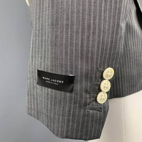 MARC JACOBS Taille 40 Manteau de sport à revers en laine à rayures grises