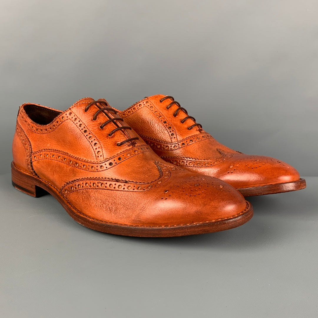 PAUL SMITH Size 11.5 Tan Perforated Leather Wingtip Lace Up Shoes