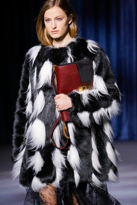 GIVENCHY AW 18 Size S/M Black White Faux Fur Modacrylic Oversized Coat
