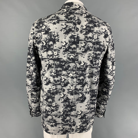 COMME des GARCONS HOMME PLUS Size XL Black White Skulls Cotton Sport Coat