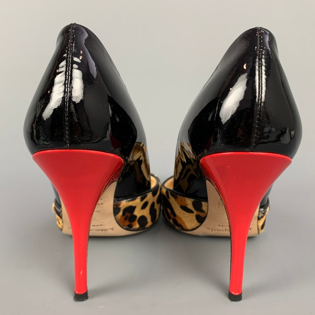 KATE SPADE Size 6 Black Patent Leather Leopard Print Calf Hair Pumps