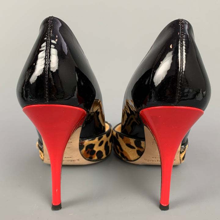KATE SPADE Size 6 Black Patent Leather Leopard Print Calf Hair Pumps