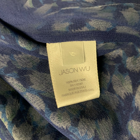JASON WU Size 6 Blue, White & Black Silk Floral Blouse