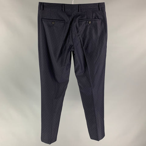 PAUL SMITH The Kensington Size 30 Navy Dot Print Wool Zip Fly Dress Pants