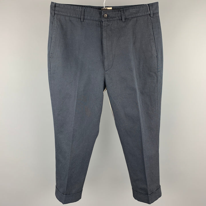 WOOSTER + LARDINI Size 32 Navy Cotton / Flax Cropped Casual Pants