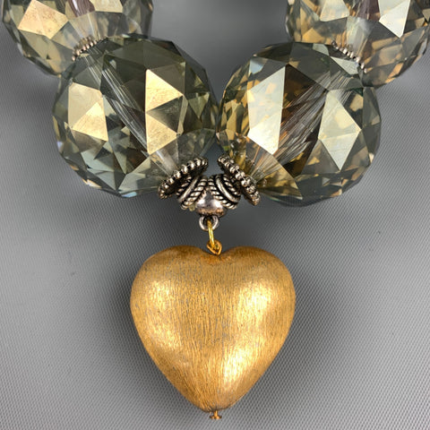 VINTAGE Clear Crystals Heart Shape Pendant Bracelet