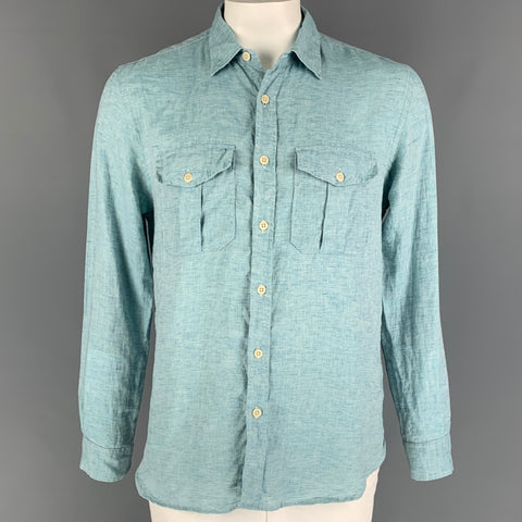 TODD SNYDER Size L Blue Linen Long Sleeve Shirt