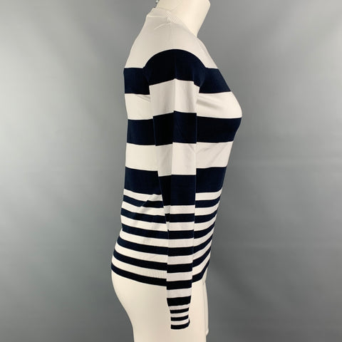 LOVE MOSCHINO Size 4 White Navy Stripped Viscose / Polyester Pullover