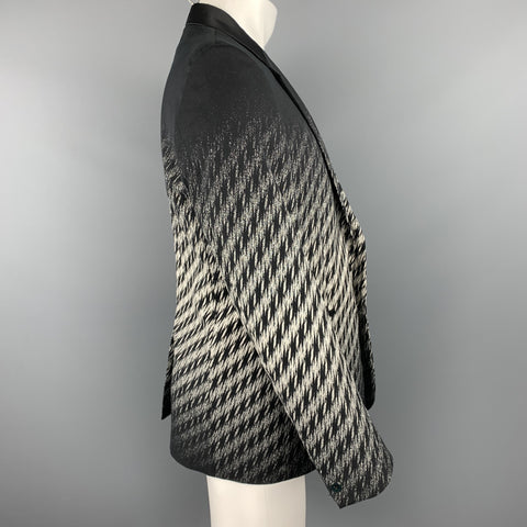 JUST CAVALLI Size 42 Black & White Ombre Houndstooth Notch Lapel Sport Coat