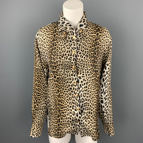 EMANUEL UNGARO Taille 6 Blouse boutonnée en soie imprimé animal beige