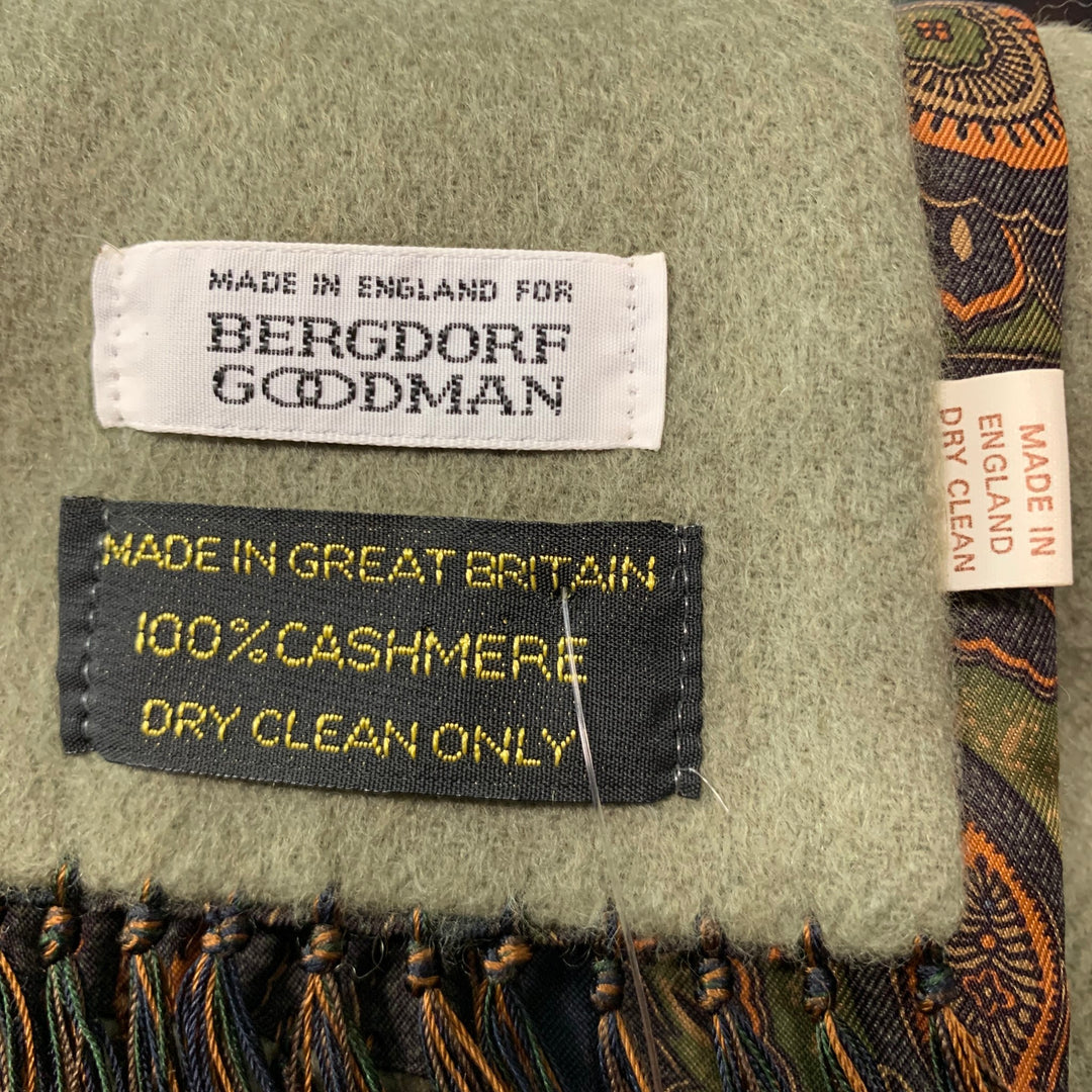 BERGDORF GOODMAN Green Brown Orange Paisley Cashmere Silk Scarves