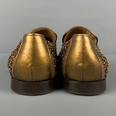 DONALD J PLINER Size 9 Gold Brown Beaded Leather Slip On Loafers