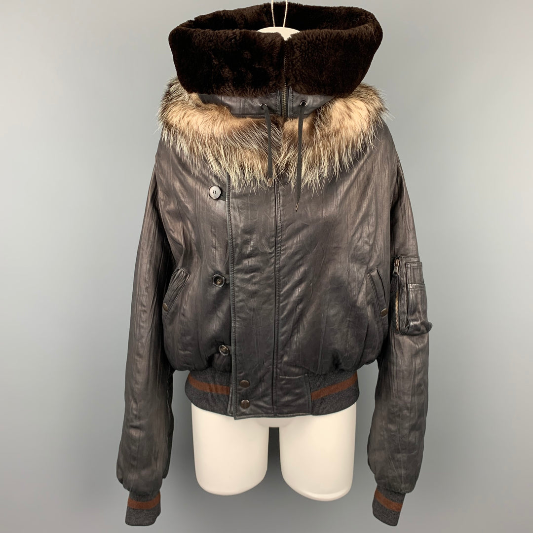 JEAN PAUL GAULTIER Femme Size S Black Leather Sheep Skin Turtleneck Collar Jacket