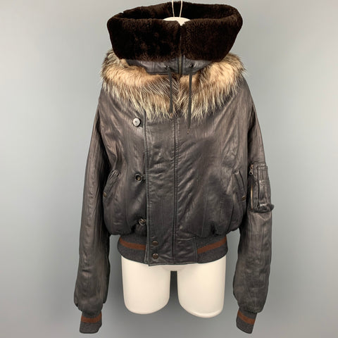 JEAN PAUL GAULTIER Mujer Talla M Chaqueta con cuello de piel de oveja de cuero negro