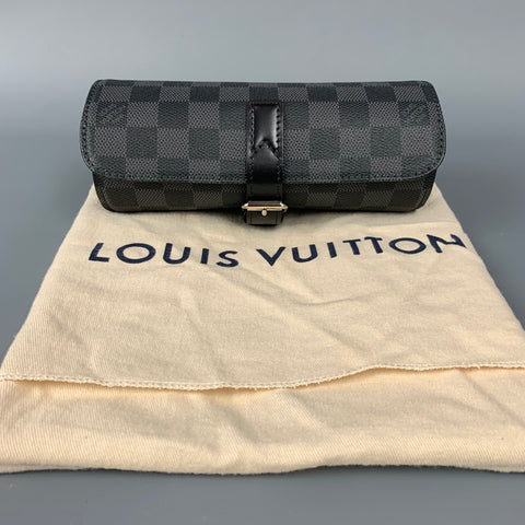 LOUIS VUITTON Black & Grey Damier Graphite Cated Canvas 3 Watch Case
