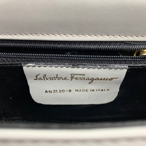 Vintage SALVATORE FERRAGAMO Light Gray Leather Gold Strap Handbag