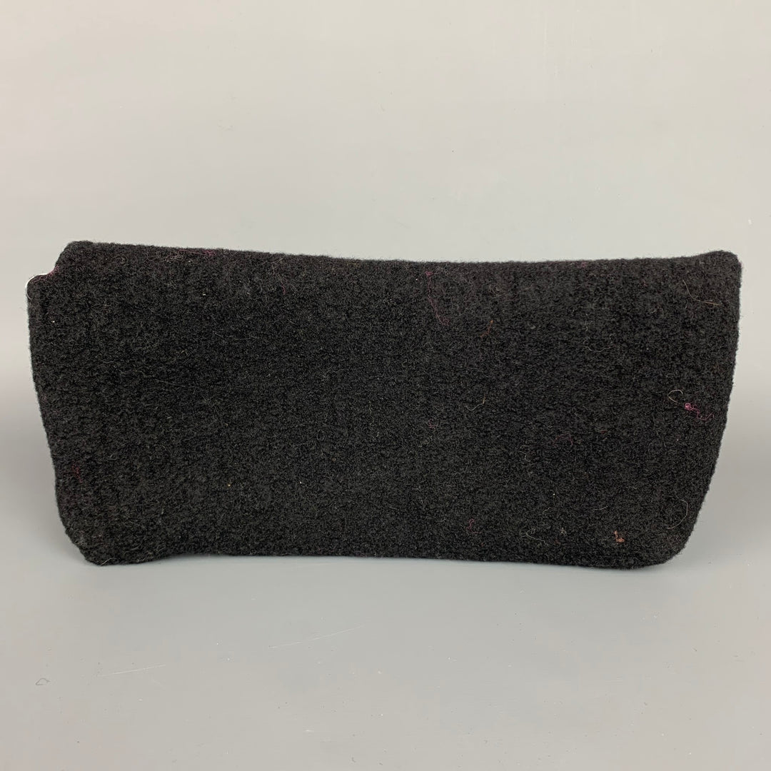 SARAH OLIVER Black Knitted Wool Clutch Handbag