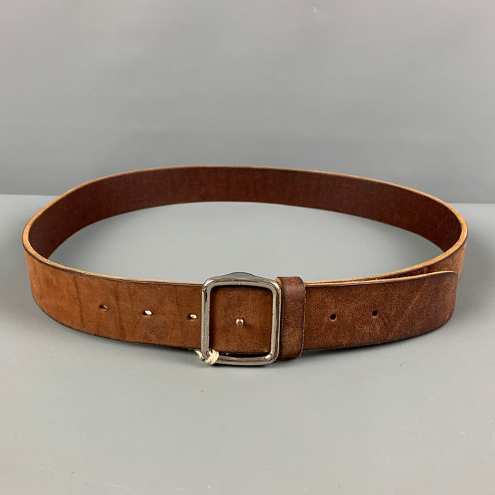 BRUNELLO CUCINELLI Size 35 Brown Distressed Leather Belt