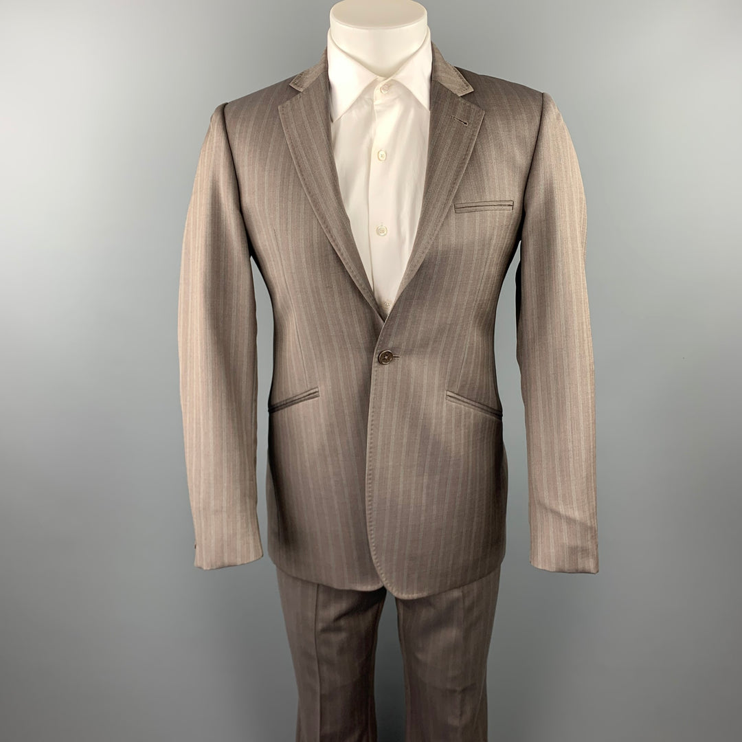 TED BAKER Size 38 Regular Taupe Stripe Wool Notch Lapel Suit