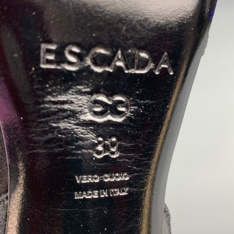 ESCADA Taille 9 Noir Argent Soie Strass Sandales Bride Cheville