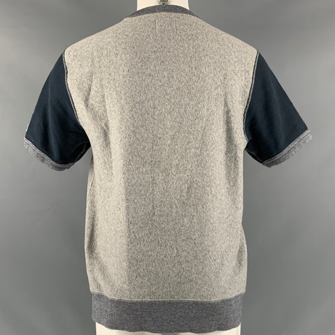 CHAMPION Size M Grey Navy Color Block Cotton Polyester T-shirt