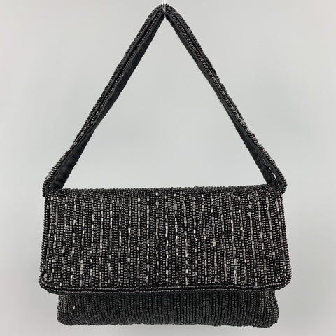 Vintage LA REGALE Black Beaded Satin Wristlet Handbag