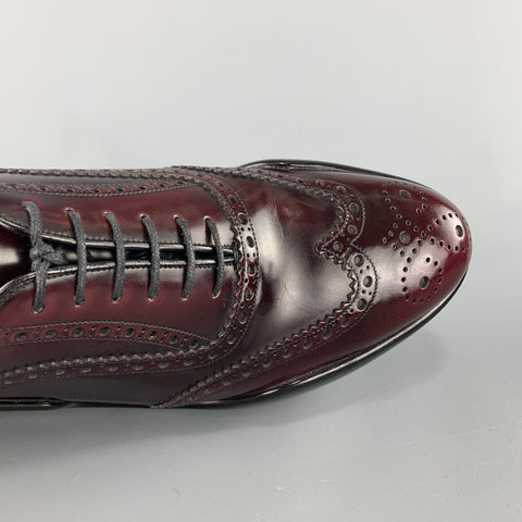 PRADA Size 10 Burgundy Leather Wingtip Rubber Platform Sole Lace Up