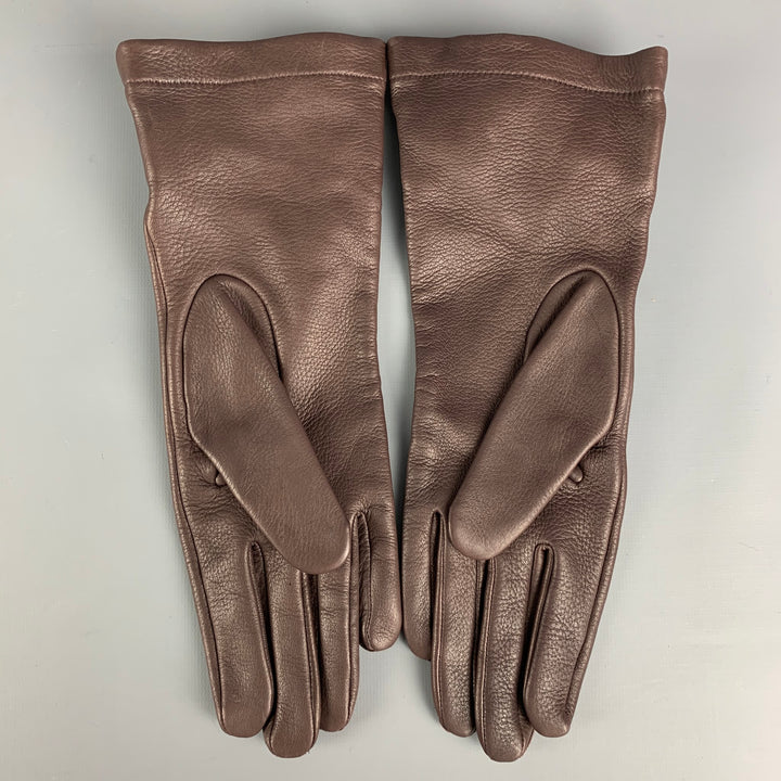 BURBERRY PRORSUM Size 8 Brown Leather Metal Deer Skin Metal Logo Gloves