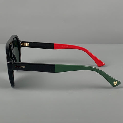 GUCCI Black Green Red Color Block Acetate Sunglasses