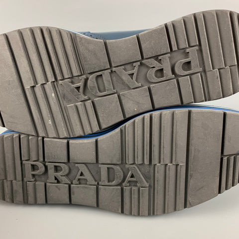 PRADA Size 10 Blue Black Perforated Leather Platform Lace Up Shoes