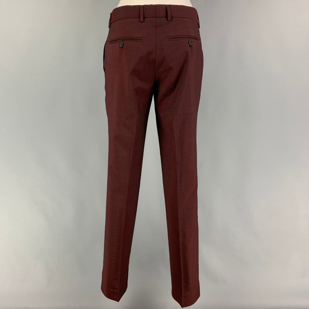 THE KOOPLES Size 34 Burgundy Wool Blend Notch Lapel 3 Piece Suit