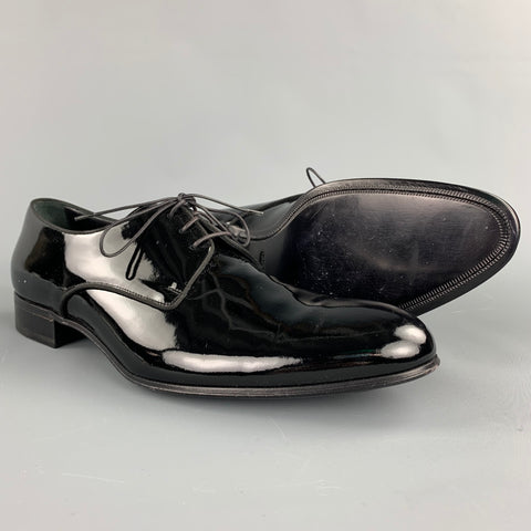GIORGIO ARMANI Size 13 Black Patent Leather Lace Up Dress Shoes