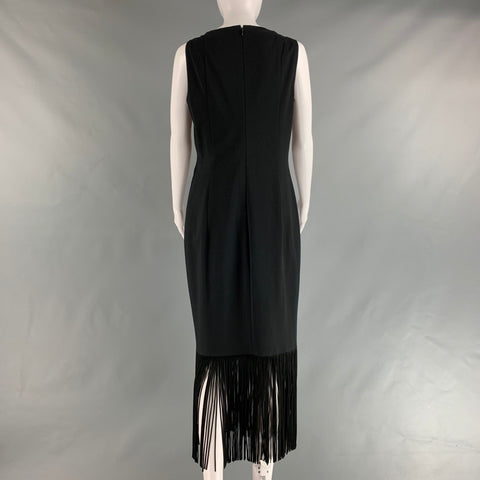 AKRIS Size 8 Black Viscose Blend Fringe Suede Sleeveless Long Dress