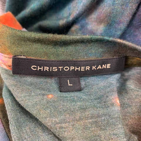 CHRISTOPHER KANE Size L Blue Multi-Color Galaxy Print Modal Crew-Neck T-shirt