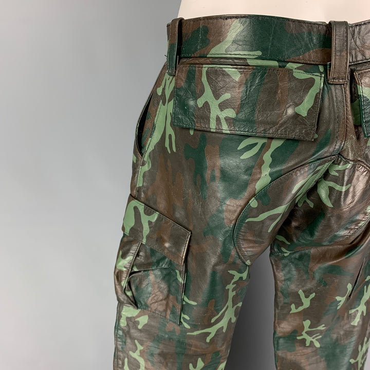MR. S LEATHER Size 34  Brown Green Camo Leather Cargo Casual Pants