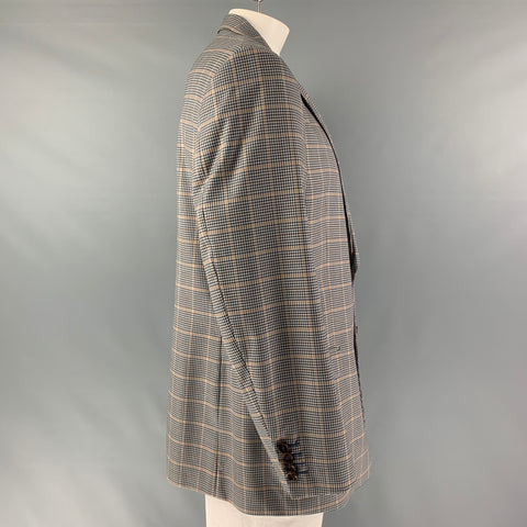 BROOKS BROTHERS Size 46 Navy & Beige Plaid Wool Single Button Sport Coat