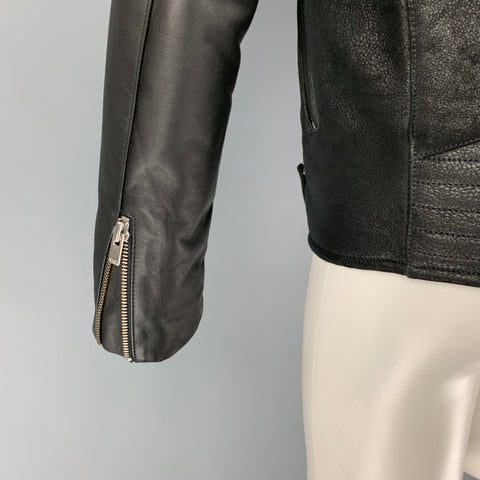 THE KOOPLES Size M Black Shearling Leather Biker Jacket