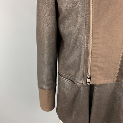 EMPORIO ARMANI Size L Brown Solid Leather Asymmetrical Coat
