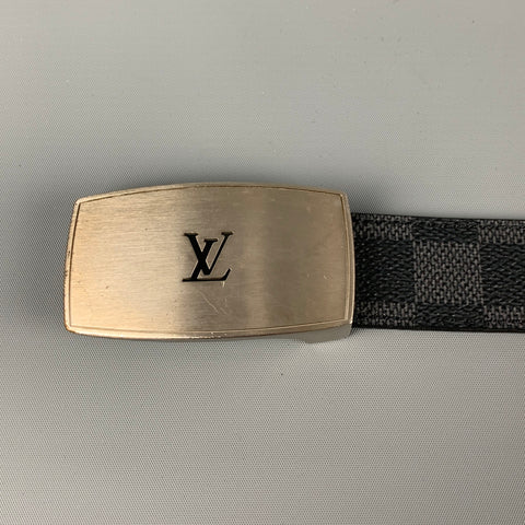 LOUIS VUITTON Size 36 Black Grey Damier Leather Belt