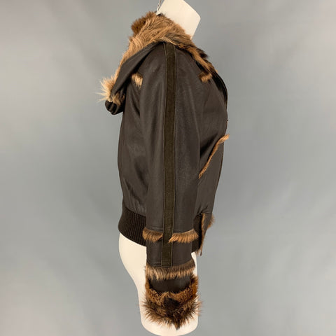 HENRY BEGUELIN Size 4 Brown & Tan Chamois Leather Hoodie Zip-Up Jacket