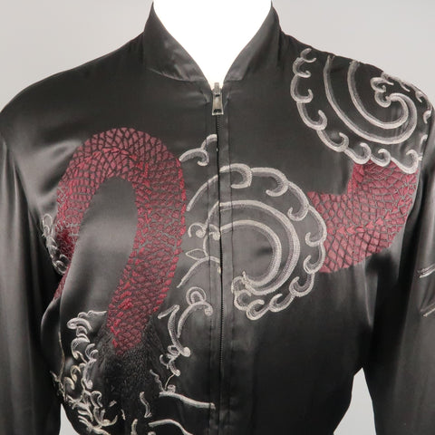 GUCCI by TOM FORD 2001 S Black Dragon Silk Reversible Bomber Jacket