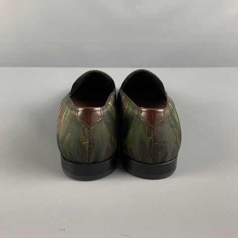 MAGNANNI Size 8 Olive Brown Camouflage Silk Slip On Loafers